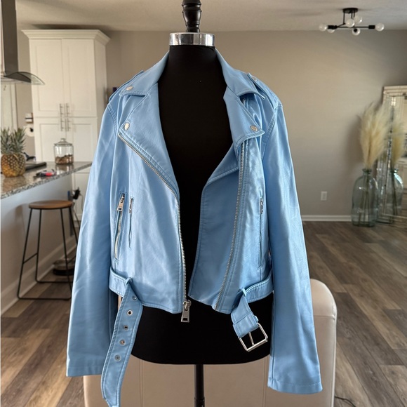 Levi's Light Blue Women's Leather Jacket - Picture 3 of 4
